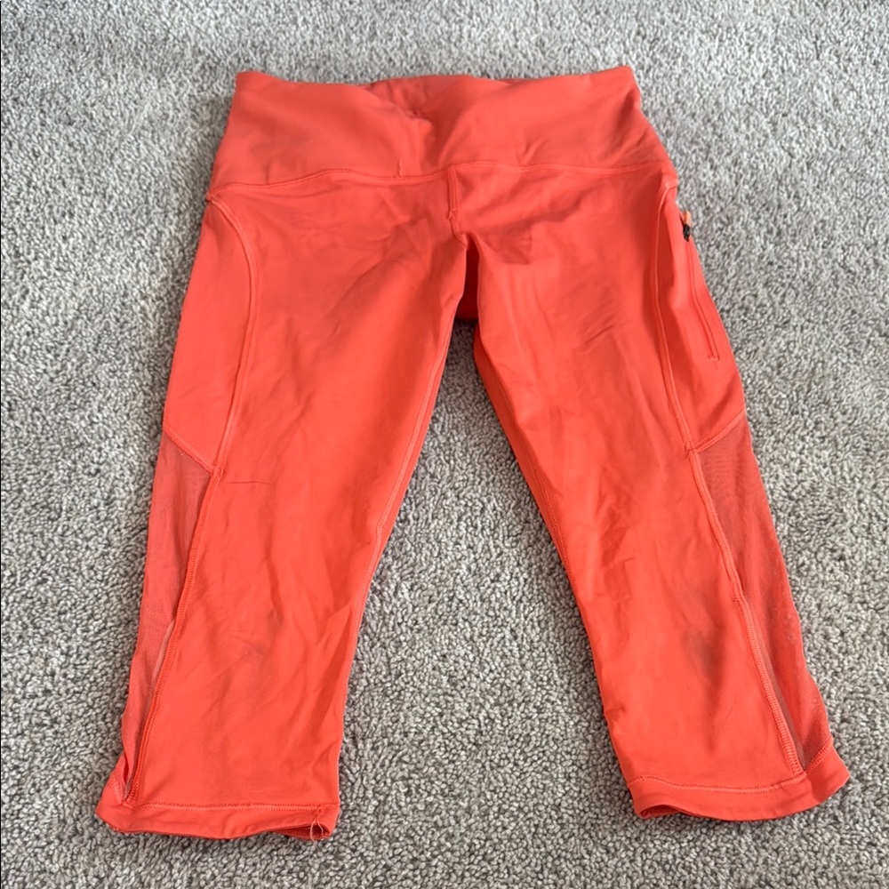 Lululemon Athletica Orange Capris Stretchy Athletic Wear
